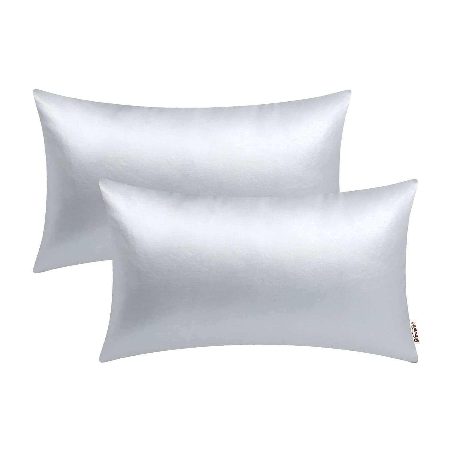 Brawarm Faux Leather Throw Pillow Covers 12 X 20 Inches - Silver Leather Lumbar Pilow Covers Pack Of 2, Solid Dyed Leather Pillo